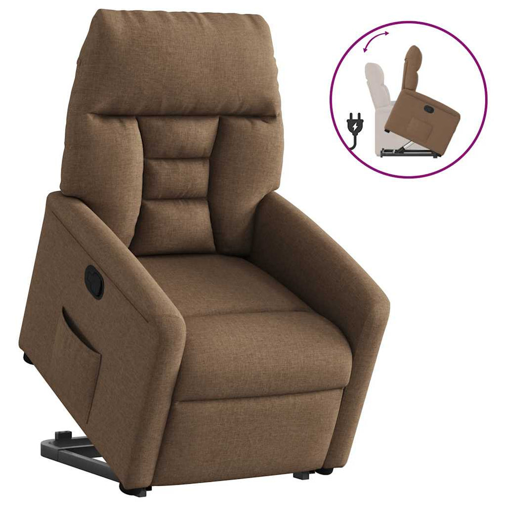 Reclining lift chair, brown, fabric