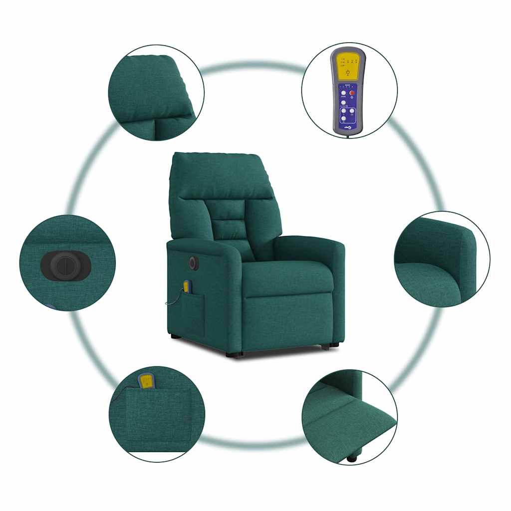 Atsistojantis masažinis krėslas, tamsiai žalias, audinys