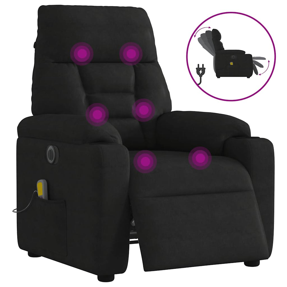 Electric massage armchair, black, microfiber fabric