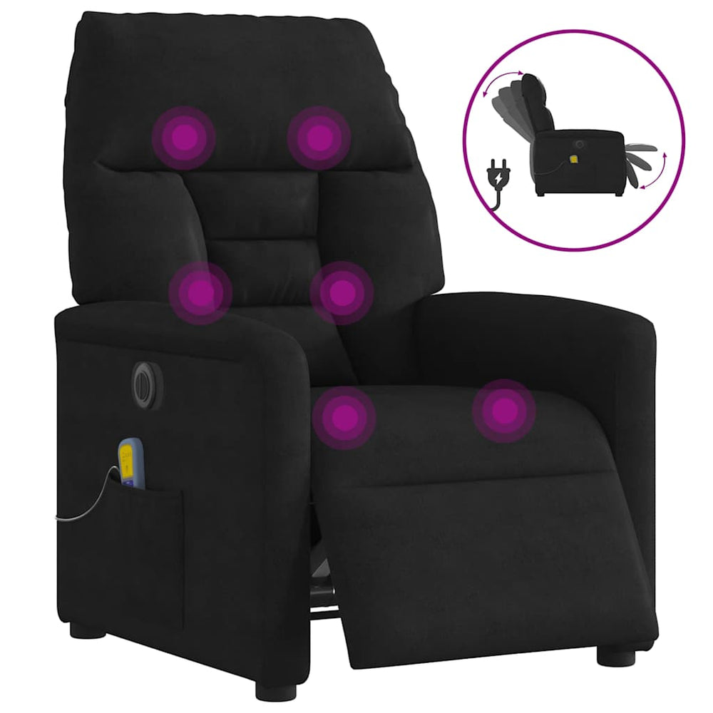 Electric massage armchair, black, microfiber fabric