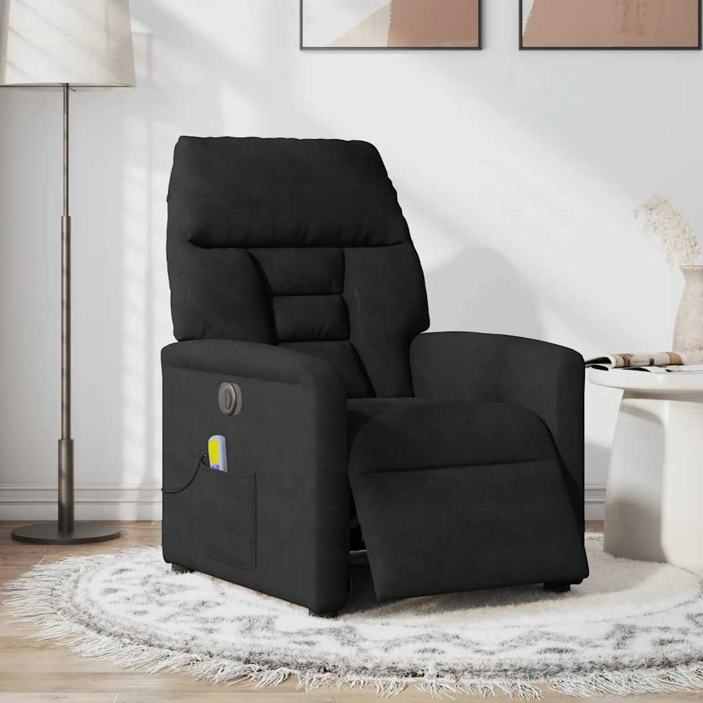 Electric massage armchair, black, microfiber fabric