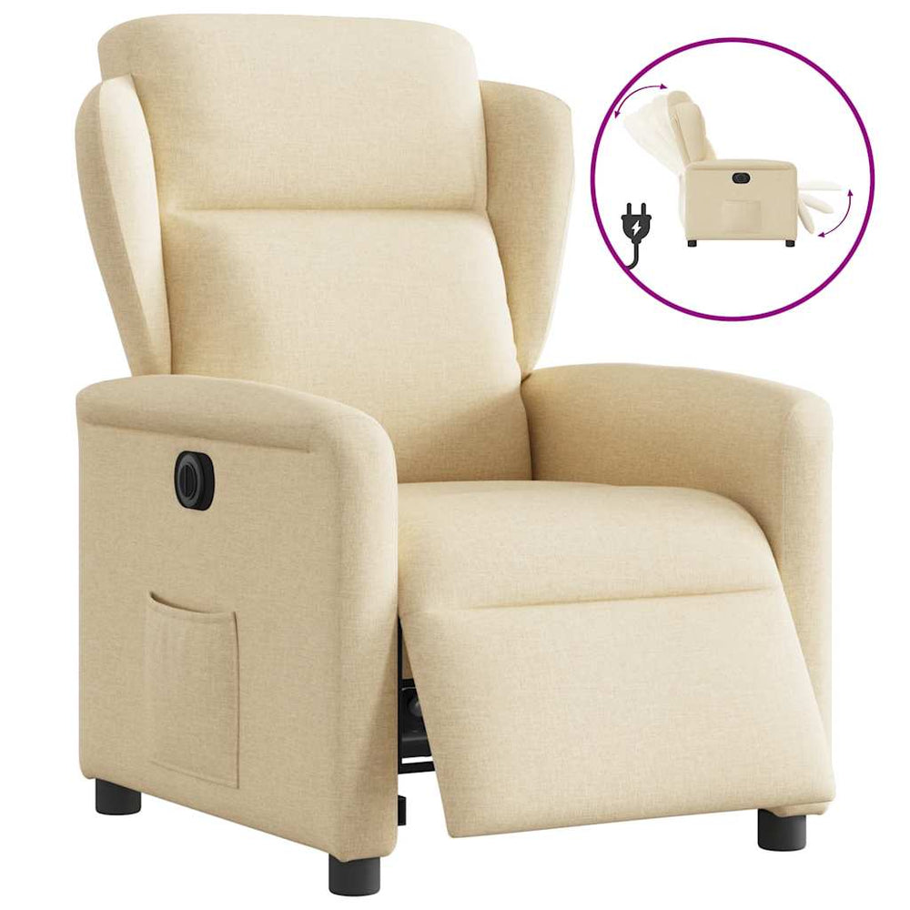 Electric reclining armchair, cream, fabric