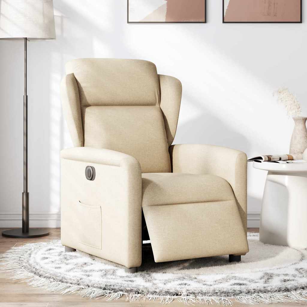 Electric reclining armchair, cream, fabric