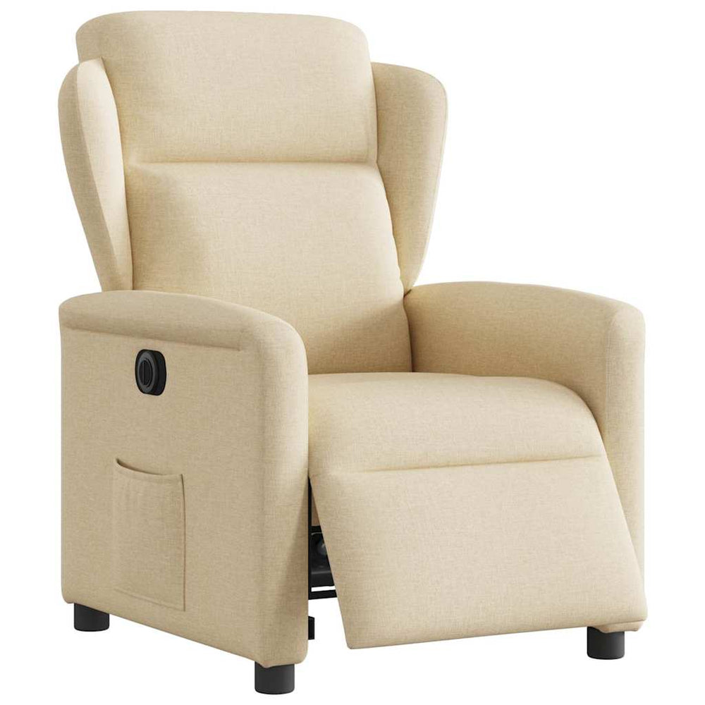 Electric reclining armchair, cream, fabric