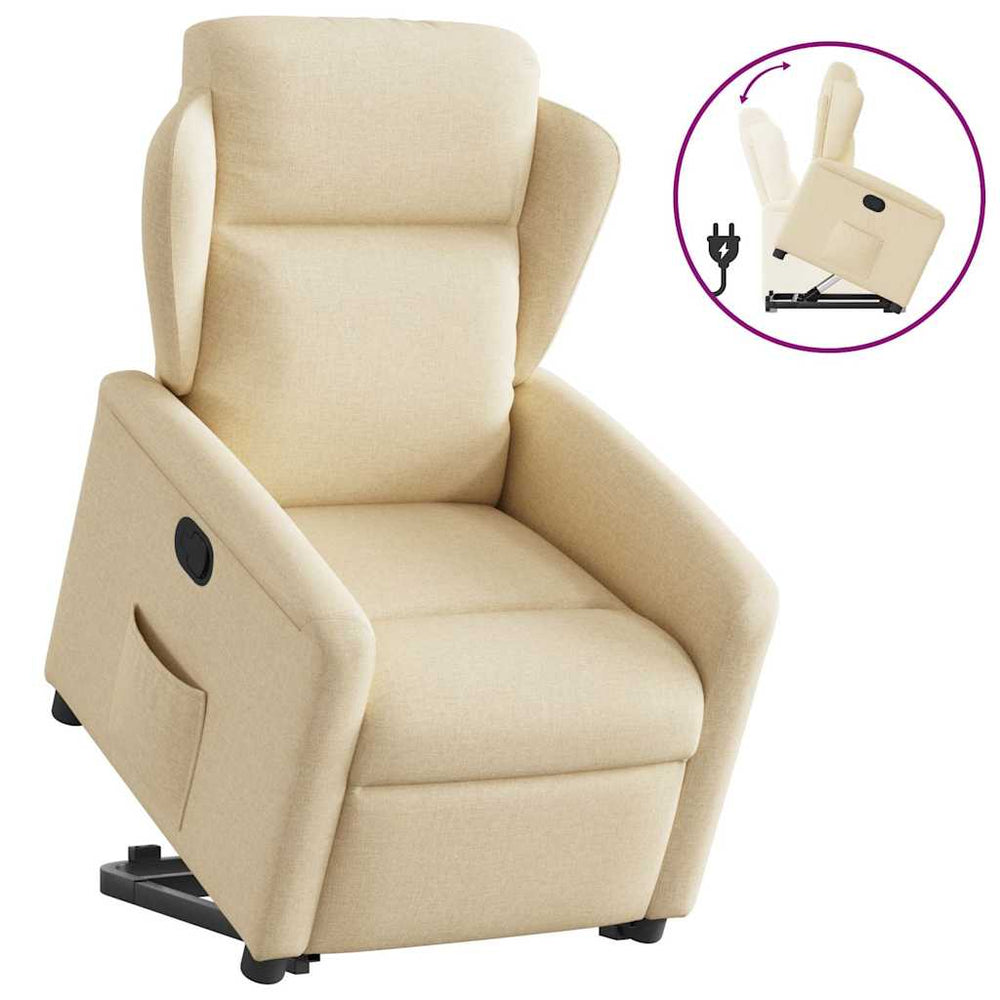 Standing recliner, cream, fabric