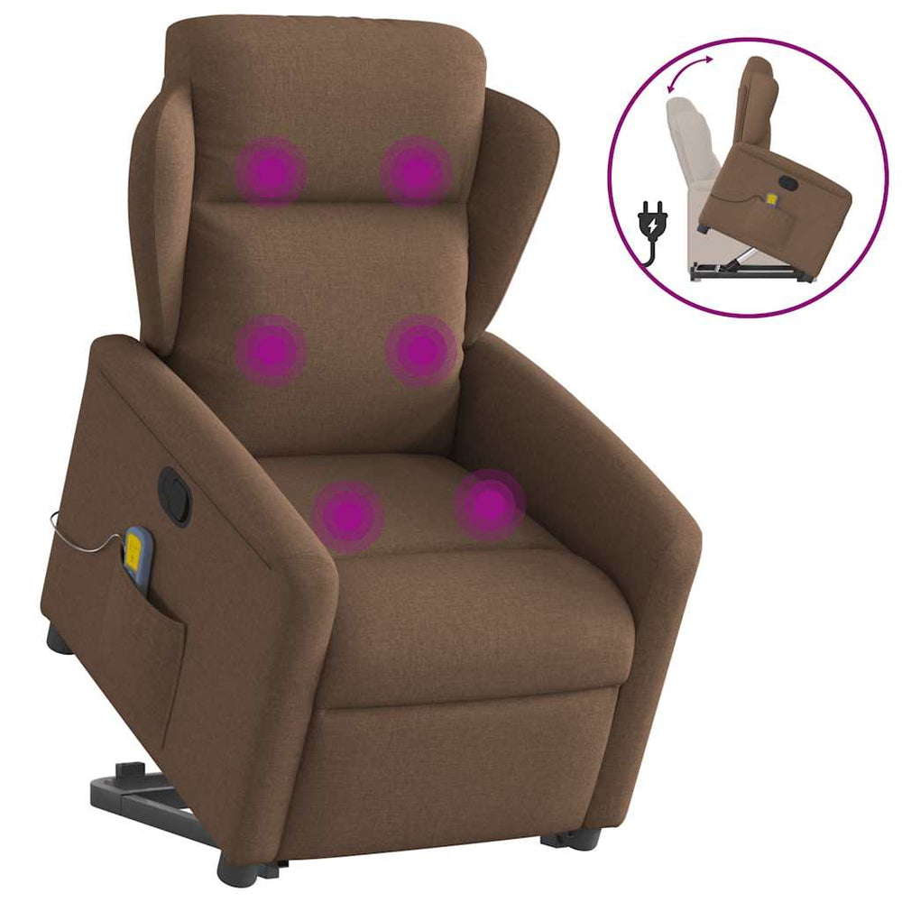 Lift Recliner Massage Chair, brown, fabric