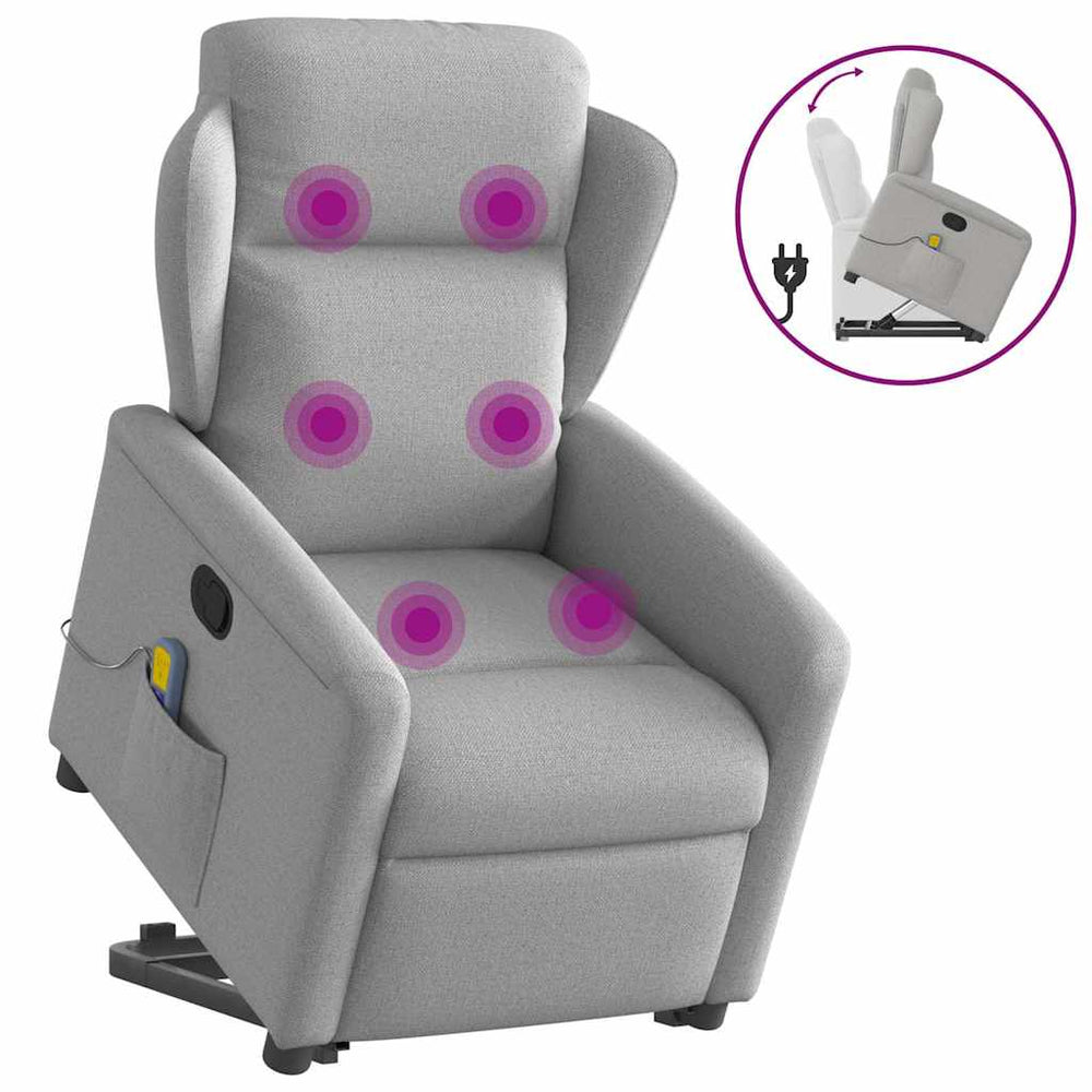Reclining massage chair, grey, fabric
