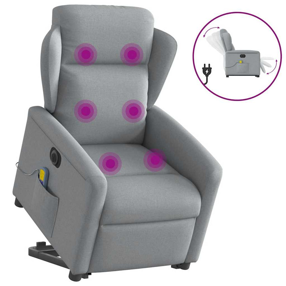 Reclining Massage Chair, Light Grey, Fabric