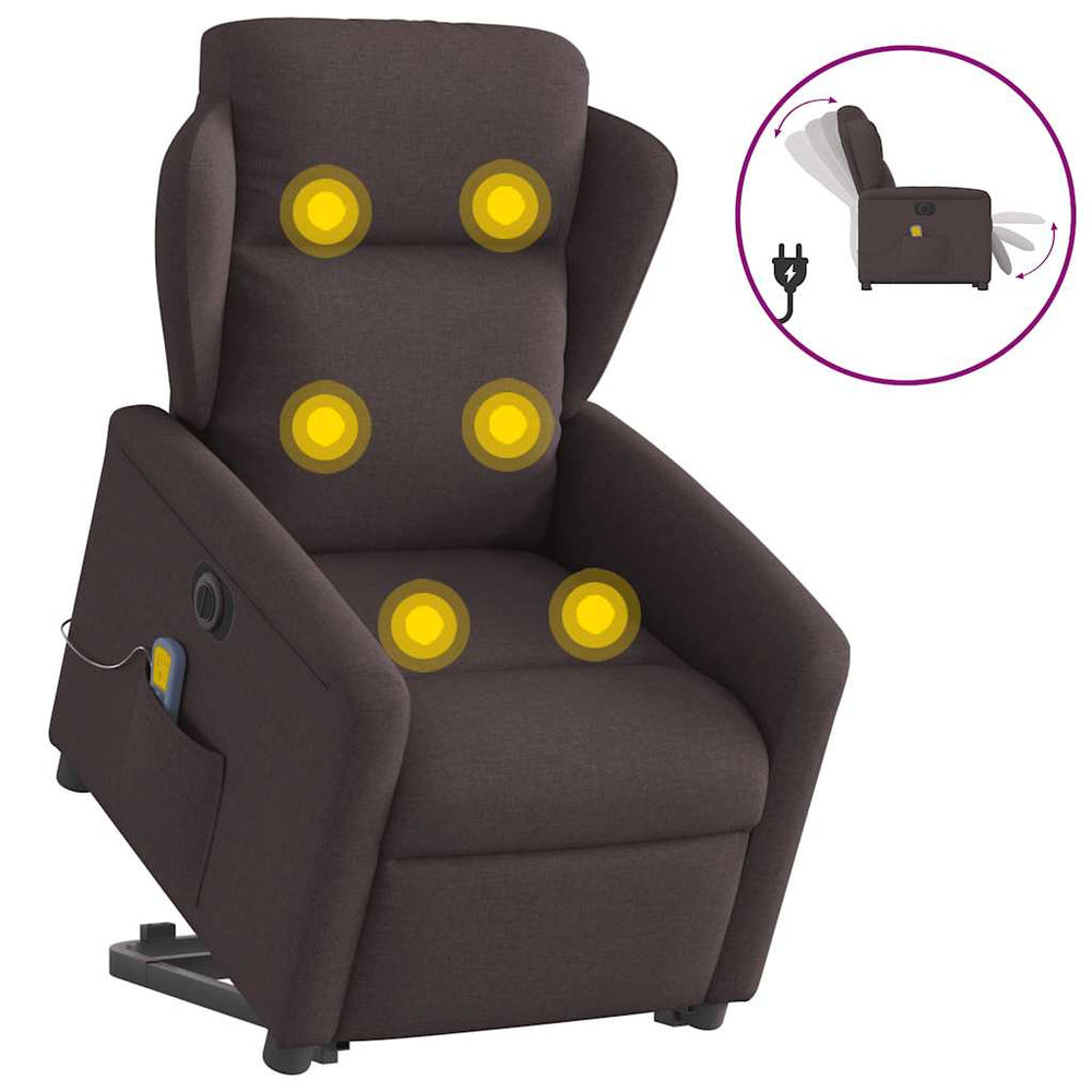 Recliner massage chair, dark brown, fabric