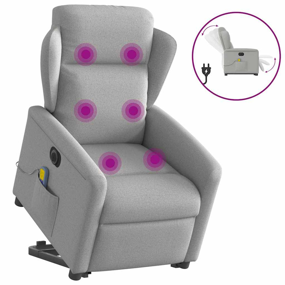 Reclining massage chair, grey, fabric