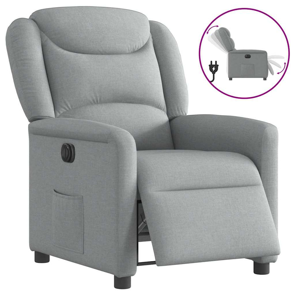 Electric reclining armchair, light grey, fabric