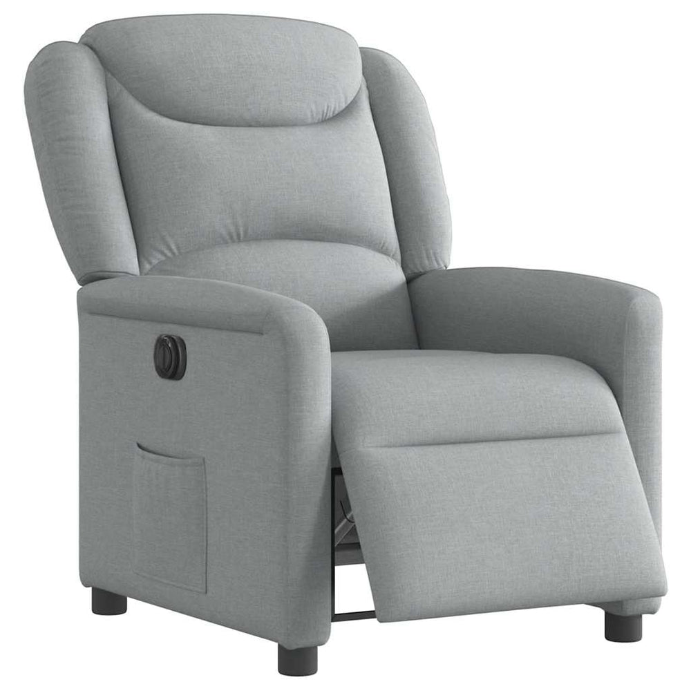 Electric reclining armchair, light grey, fabric