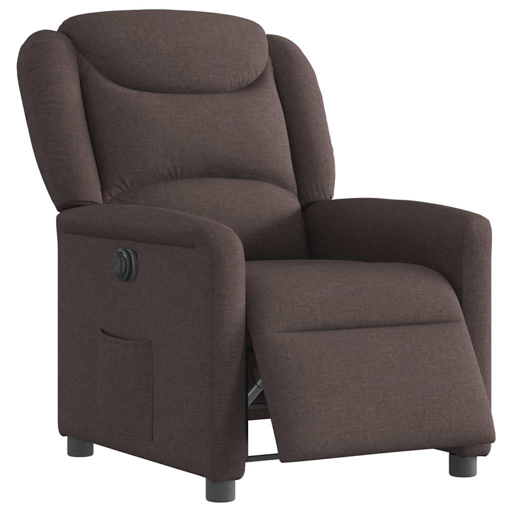 Electric reclining armchair, dark brown, fabric