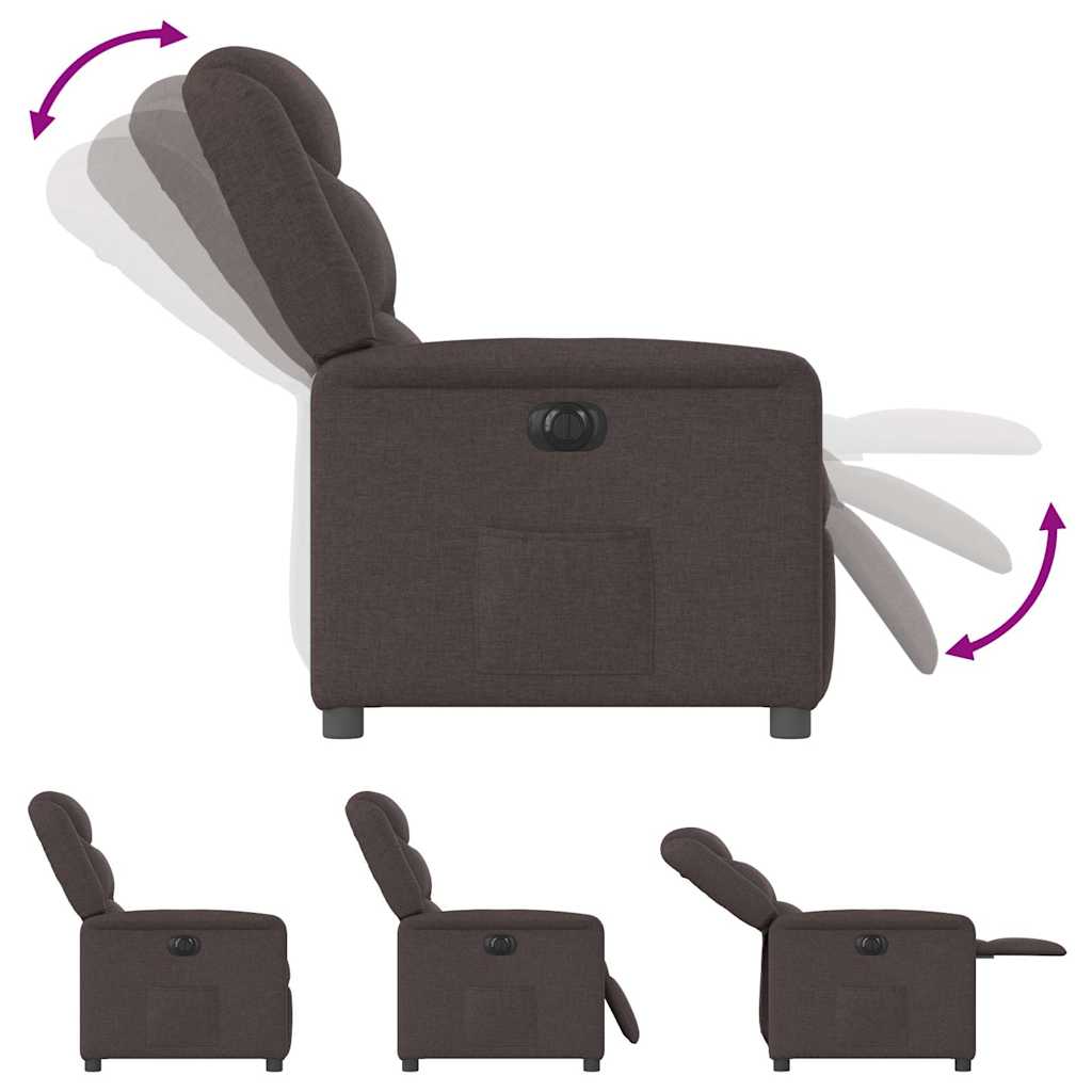 Electric reclining armchair, dark brown, fabric