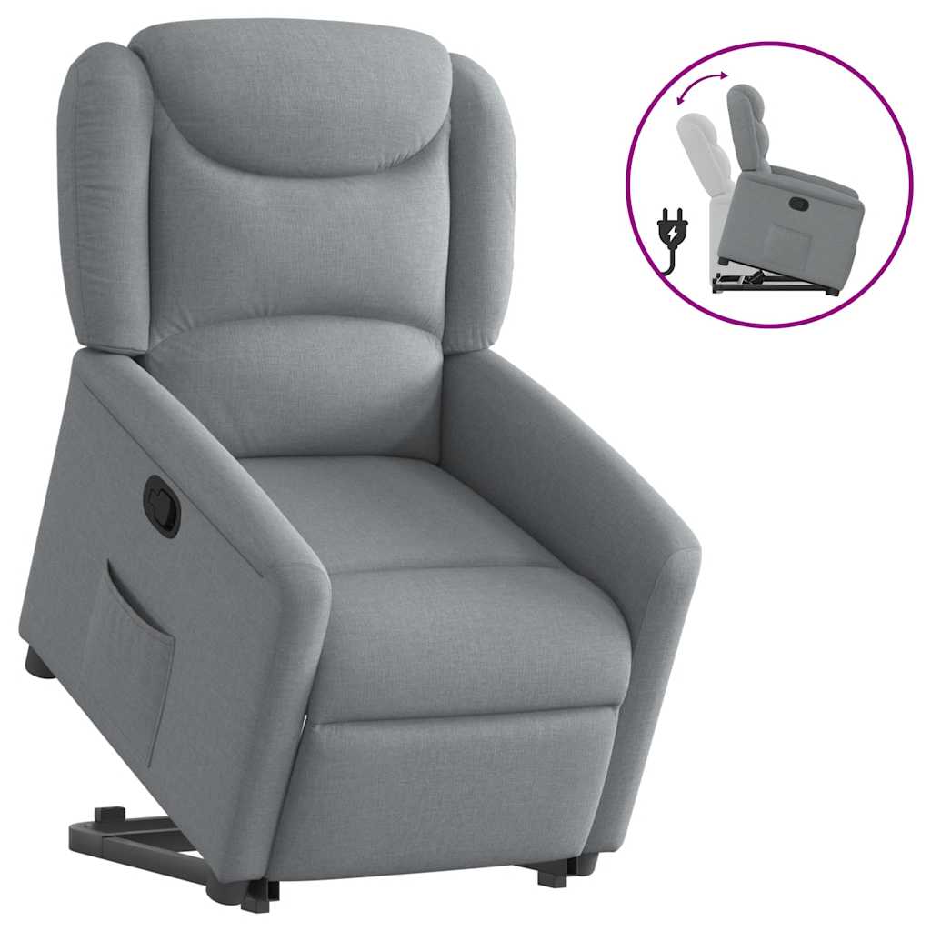 Stand-up recliner, light gray, fabric