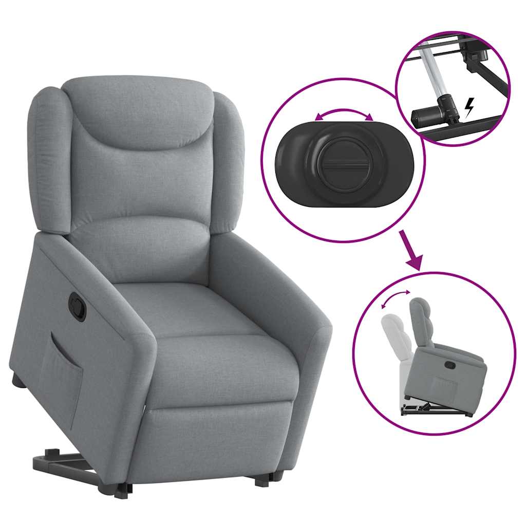 Stand-up recliner, light gray, fabric