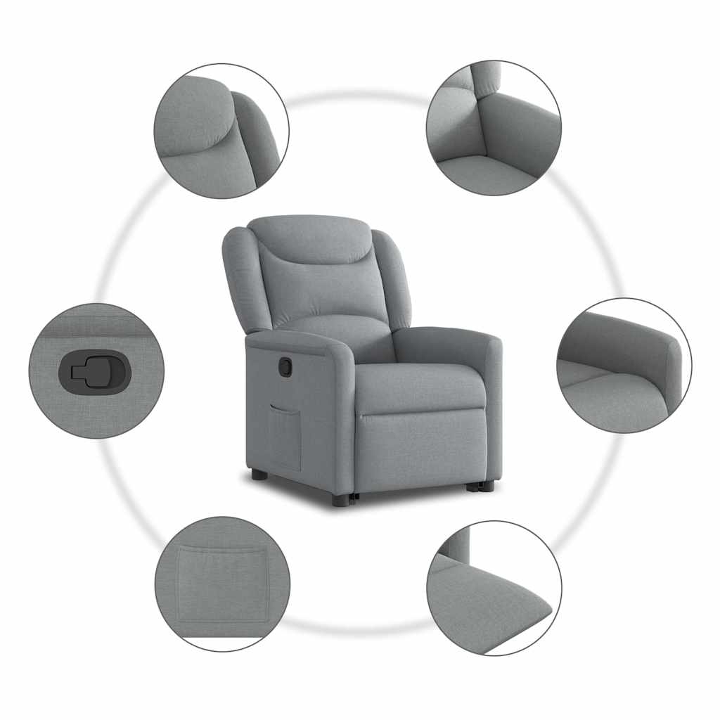 Stand-up recliner, light gray, fabric