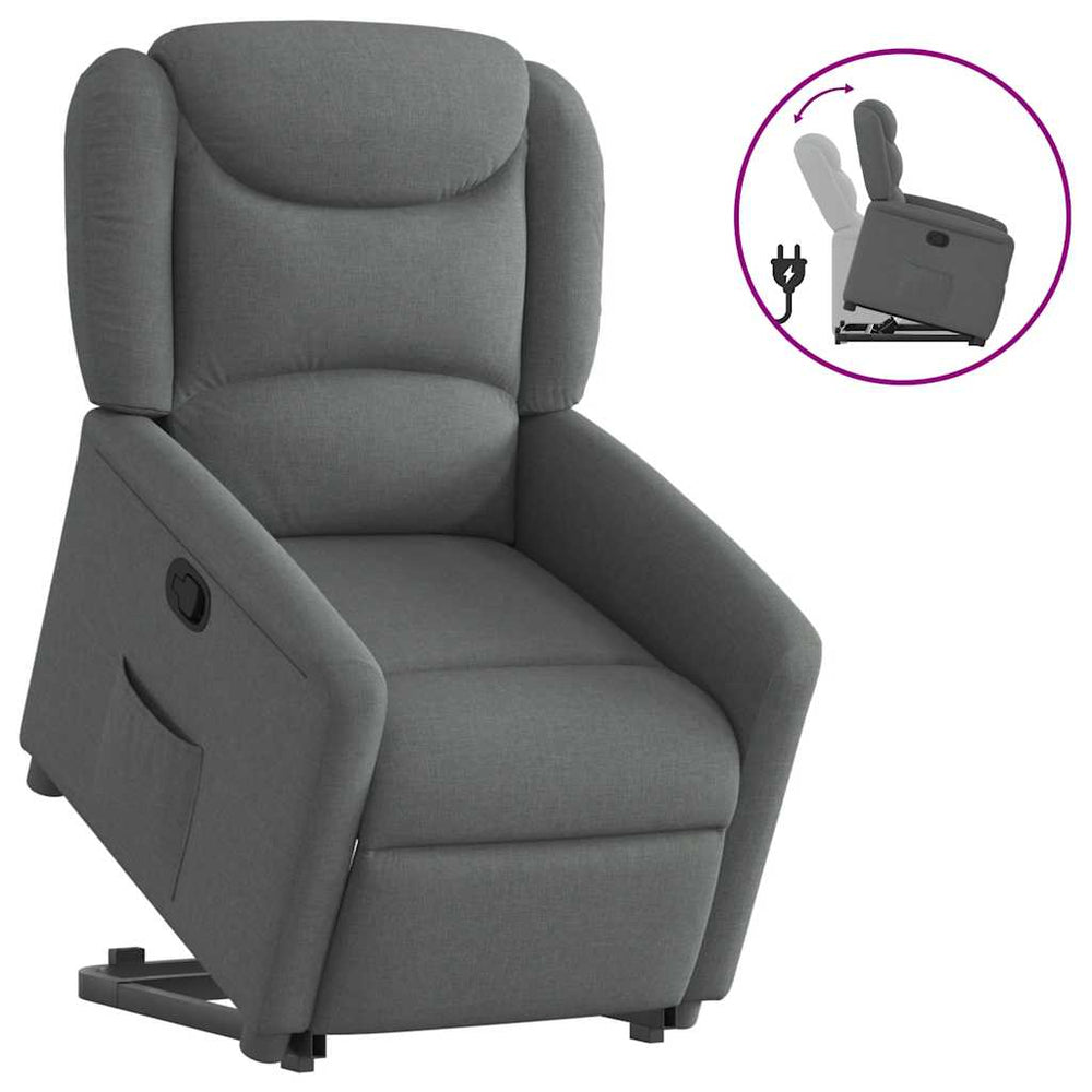 Reclining stand-up armchair, dark grey, fabric