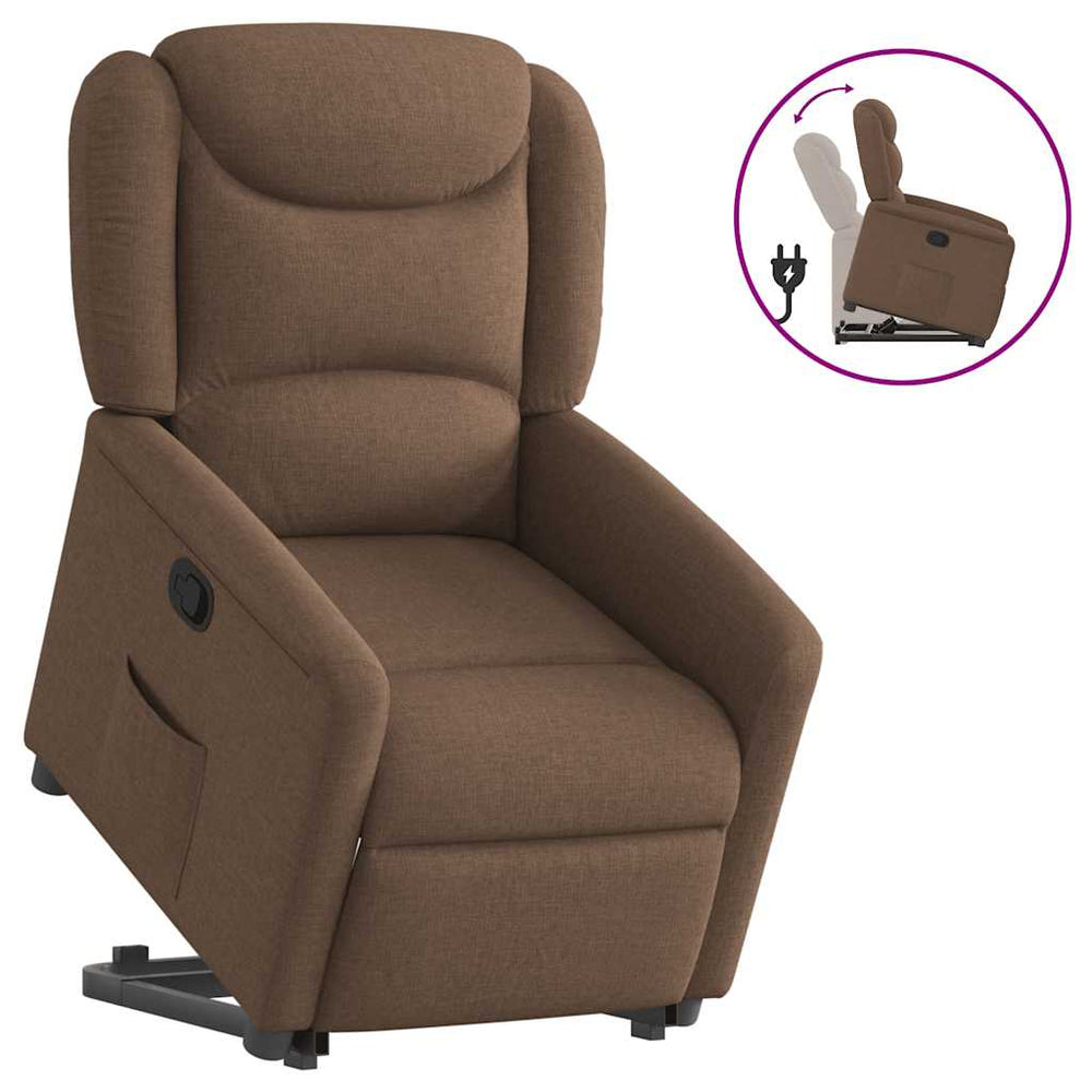 Reclining lift chair, brown, fabric