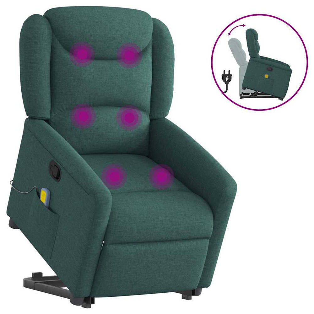 Recliner massage chair, dark green, fabric