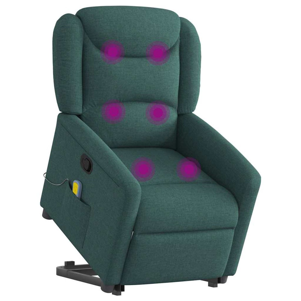 Recliner massage chair, dark green, fabric