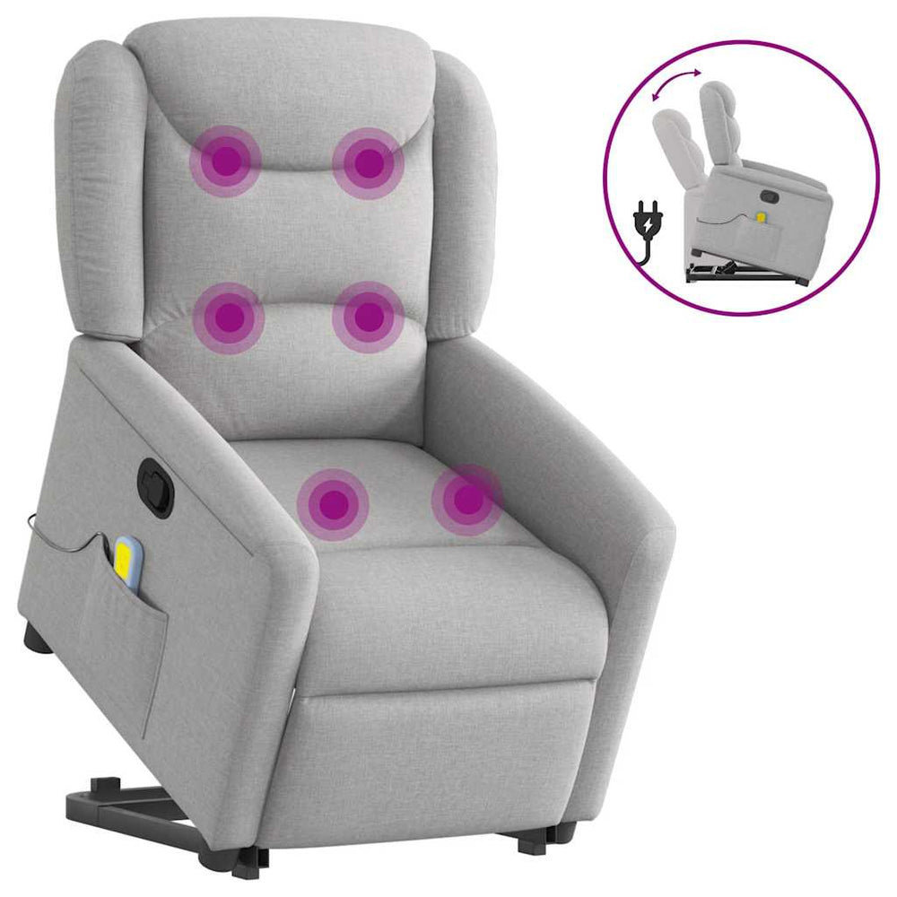 Reclining massage chair, grey, fabric