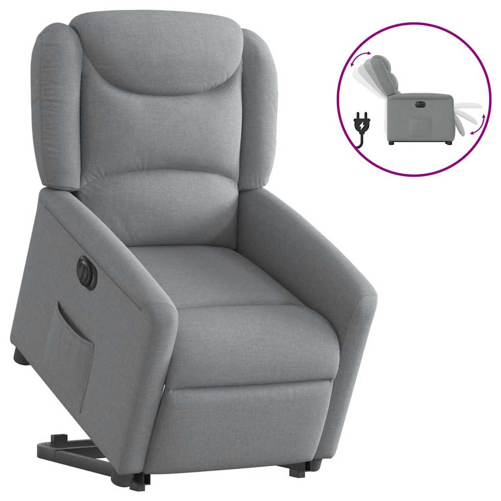 Rise and recline armchair, light grey, fabric