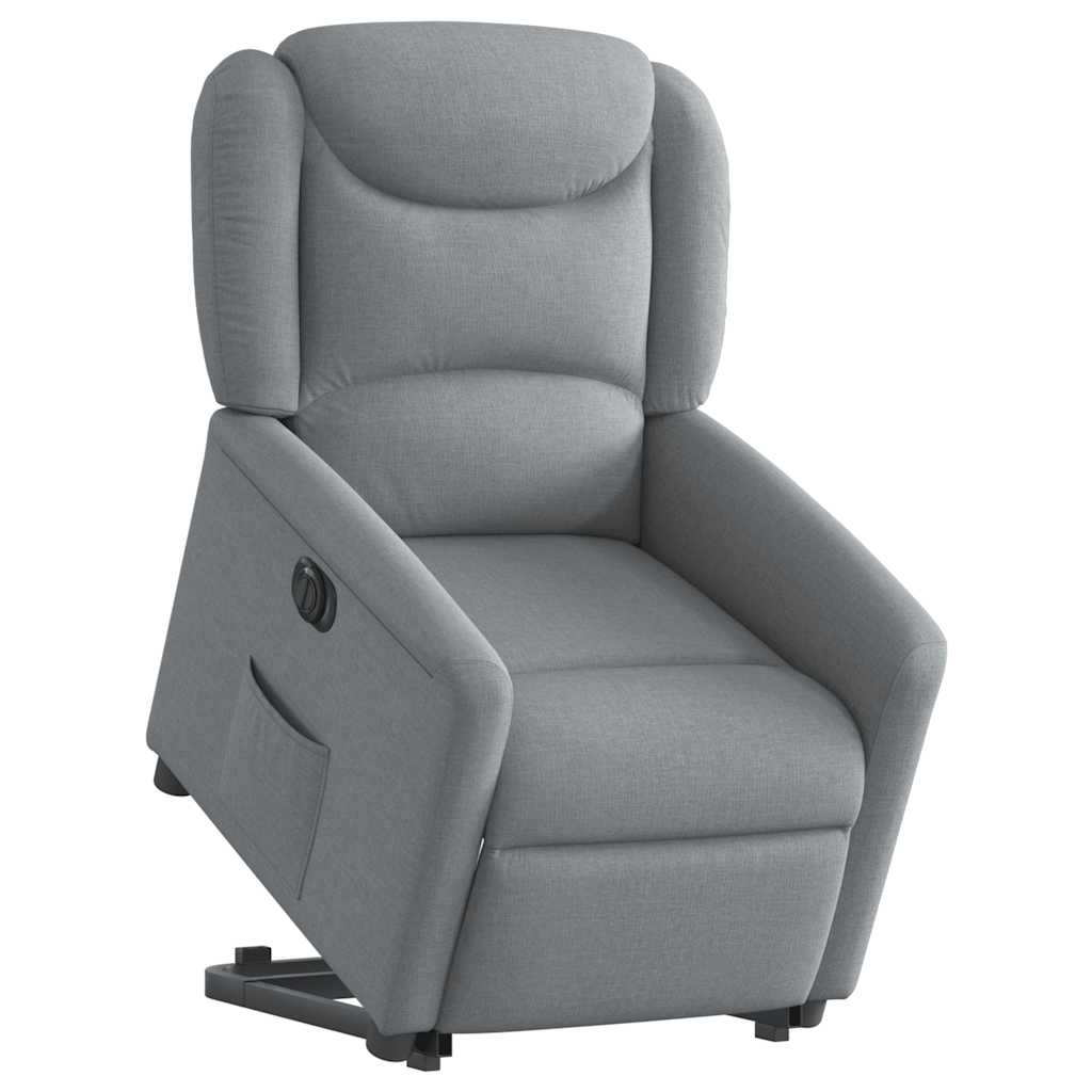 Rise and recline armchair, light grey, fabric