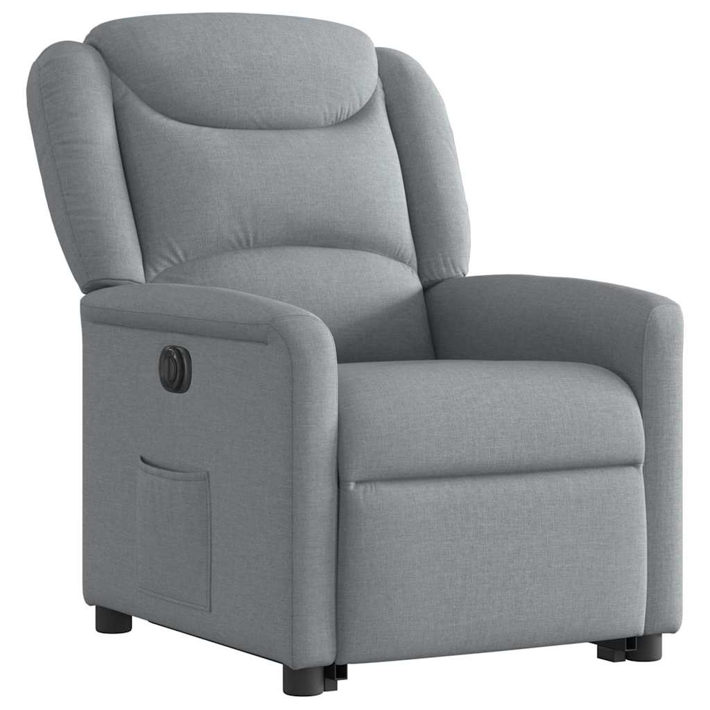 Rise and recline armchair, light grey, fabric