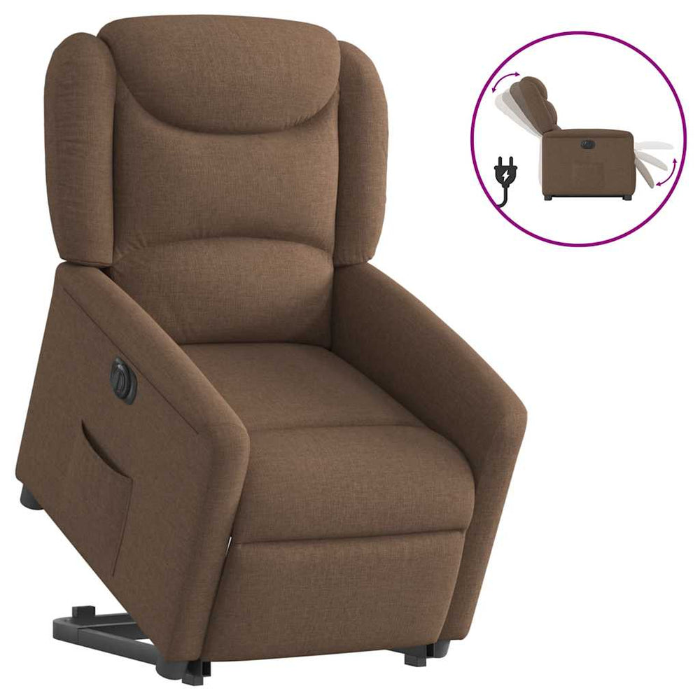 Electric Recliner Chair, brown, fabric