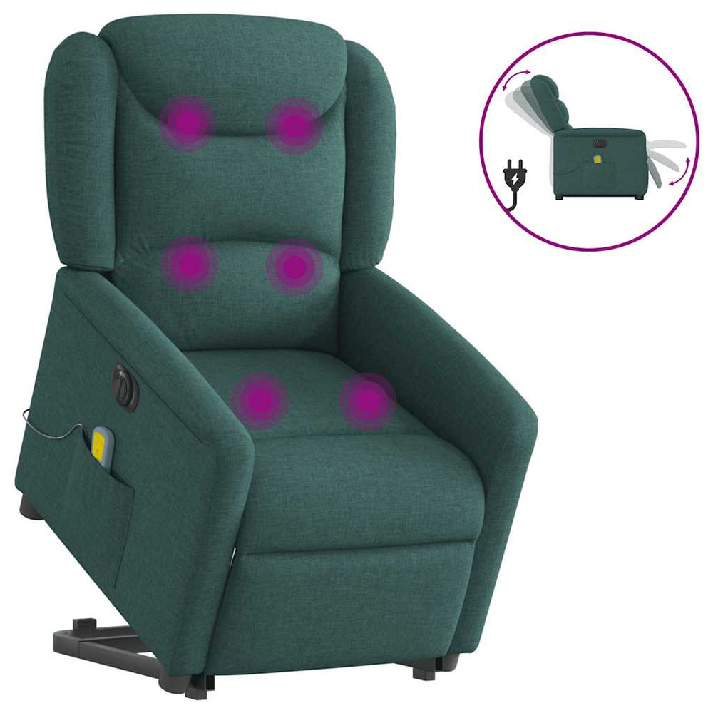 Recliner massage chair, dark green, fabric