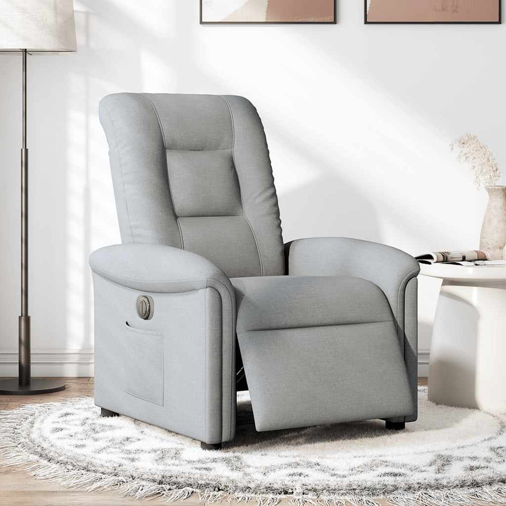 Electric reclining armchair, light grey, fabric