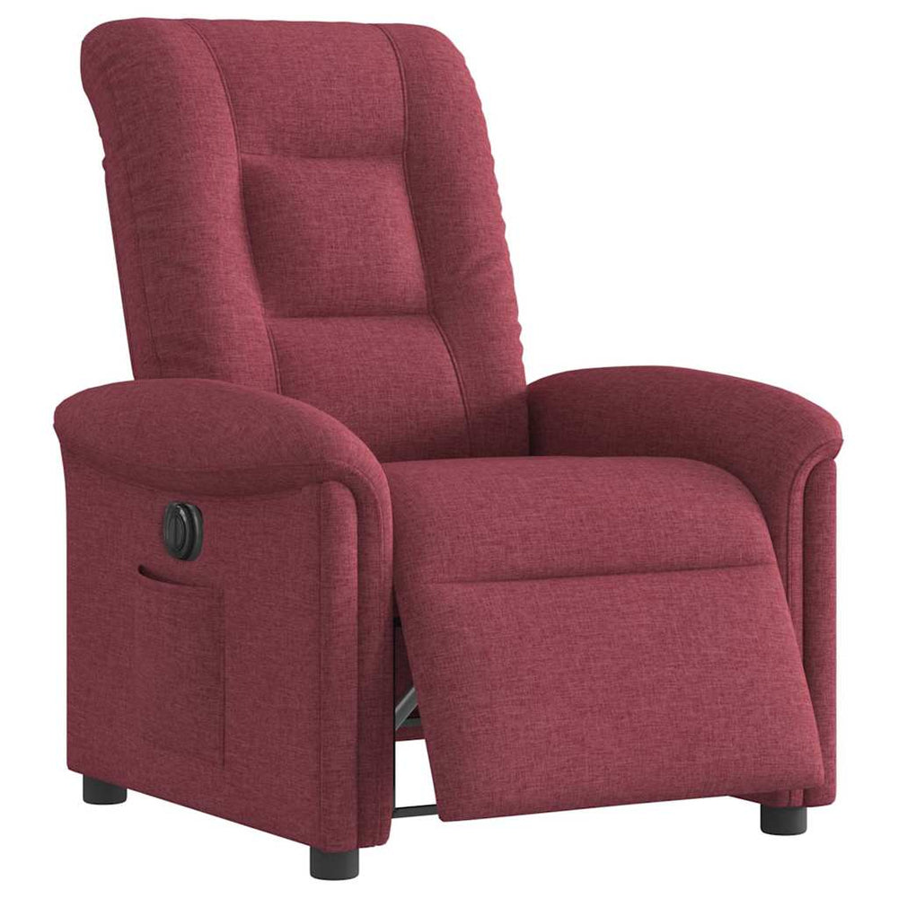 Electric reclining armchair, burgundy, fabric