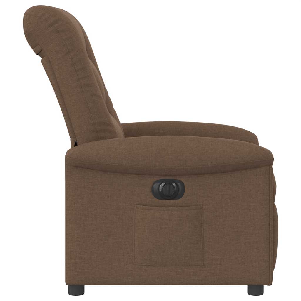 Electric reclining armchair, brown, fabric