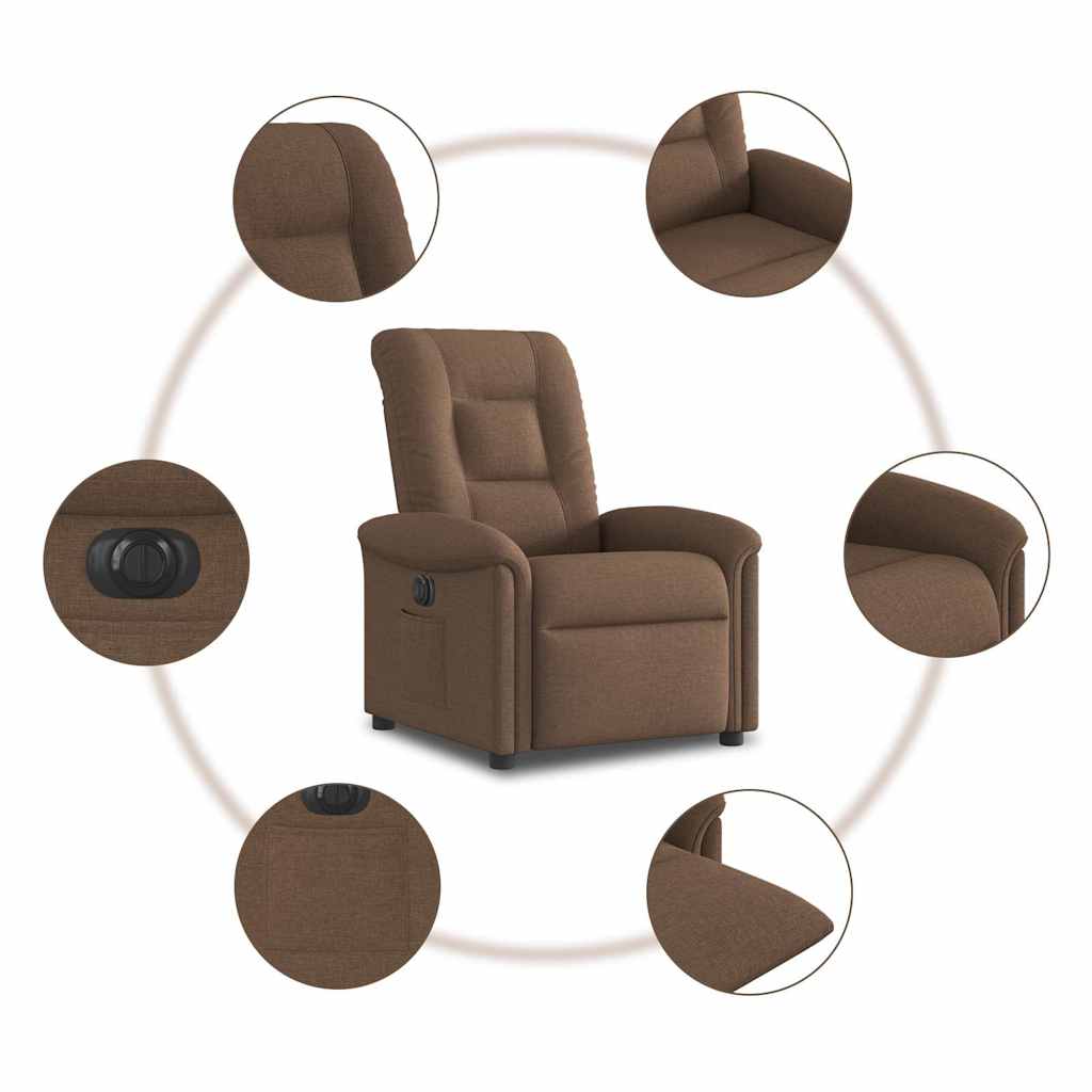 Electric reclining armchair, brown, fabric