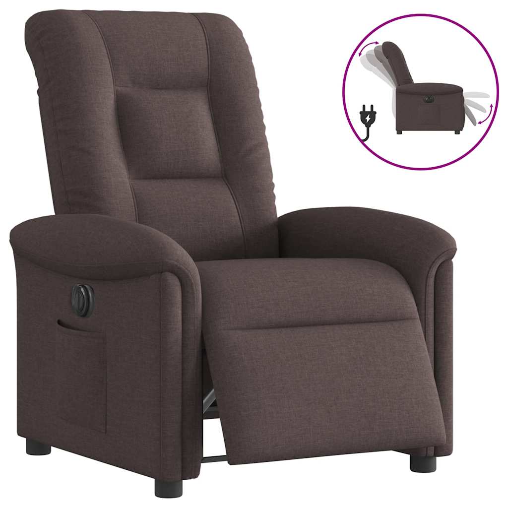 Electric reclining armchair, dark brown, fabric