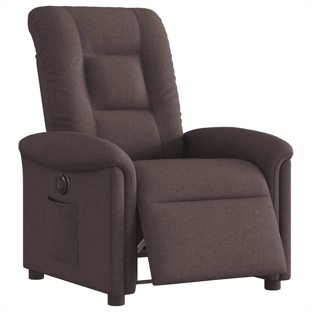 Electric reclining armchair, dark brown, fabric