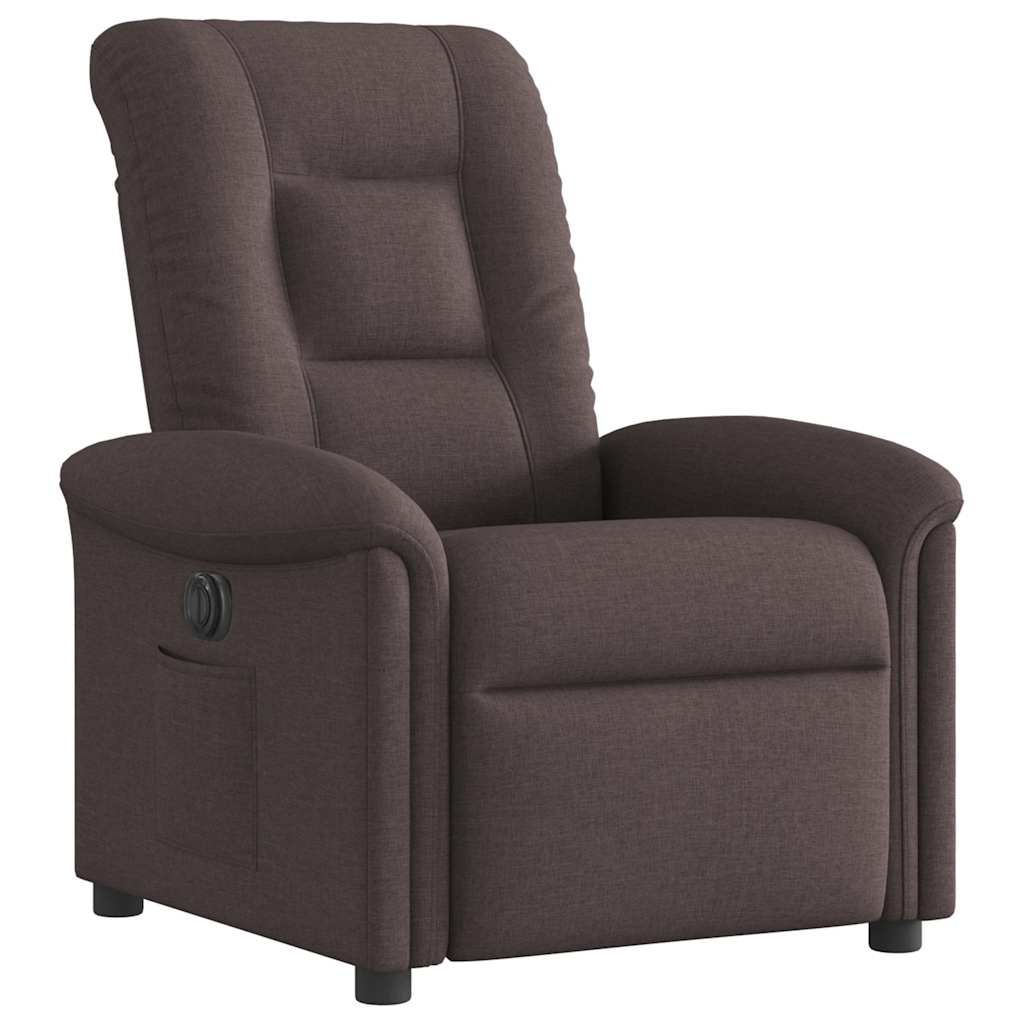 Electric reclining armchair, dark brown, fabric