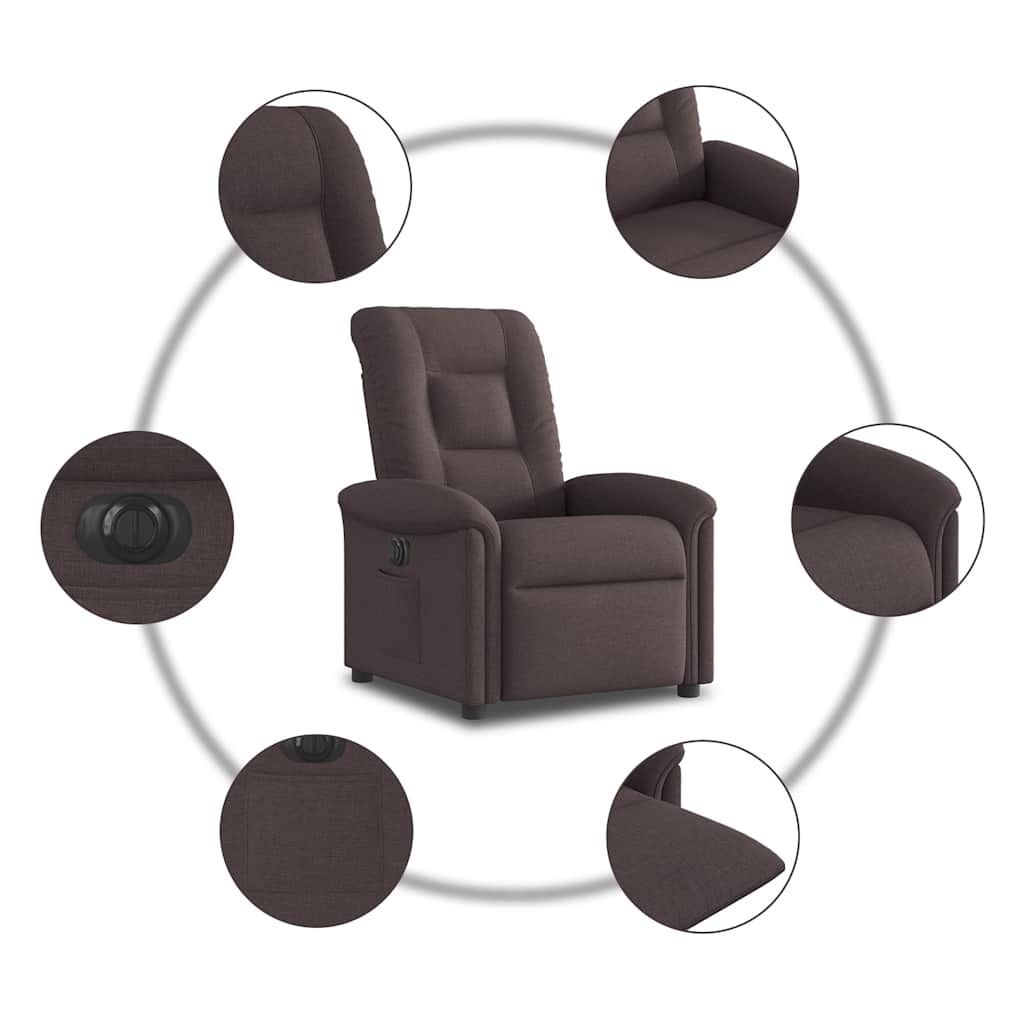 Electric reclining armchair, dark brown, fabric