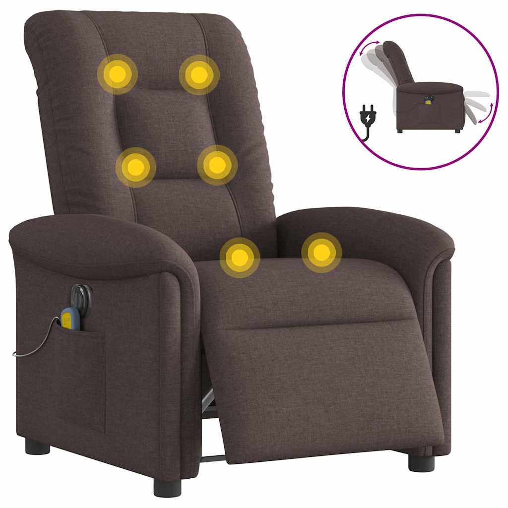 Electric reclining massage chair, dark brown, fabric