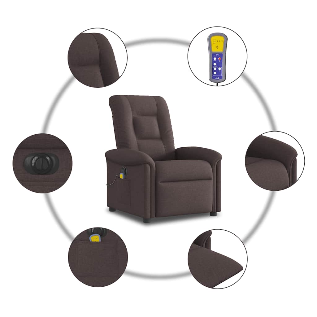 Electric reclining massage chair, dark brown, fabric