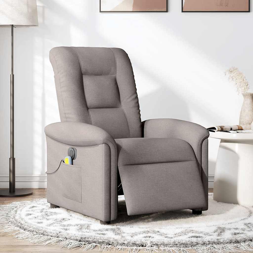 Electric Reclining Massage Armchair, Taupe, Fabric