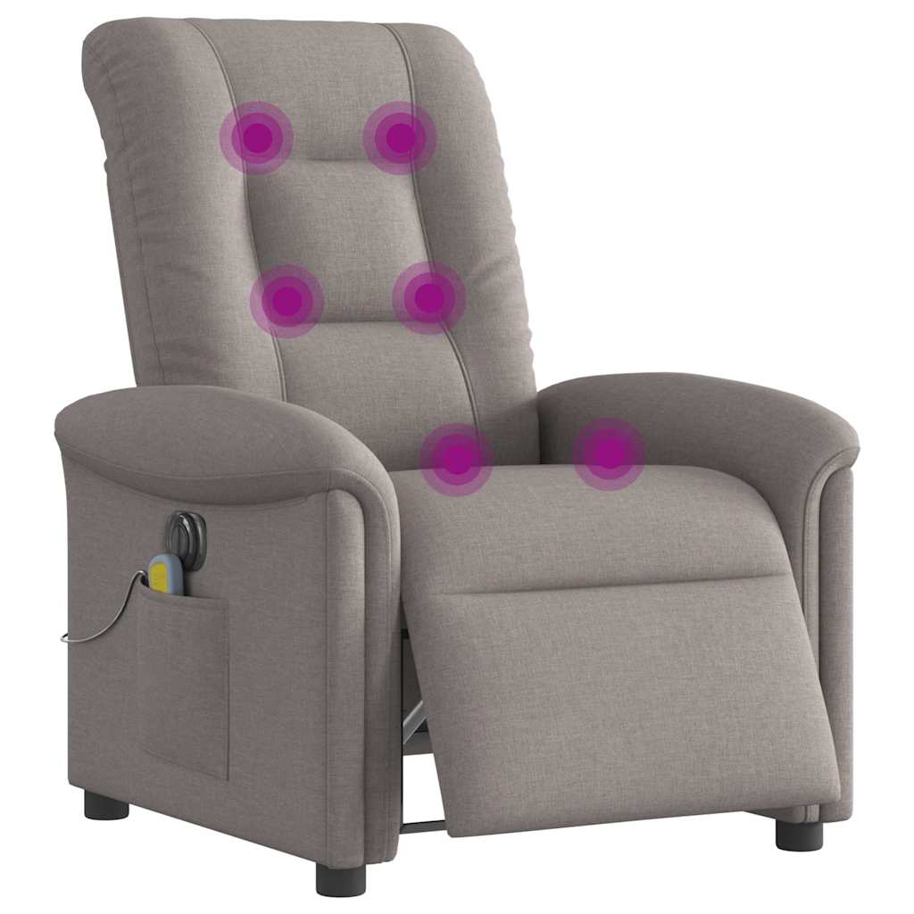 Electric Reclining Massage Armchair, Taupe, Fabric
