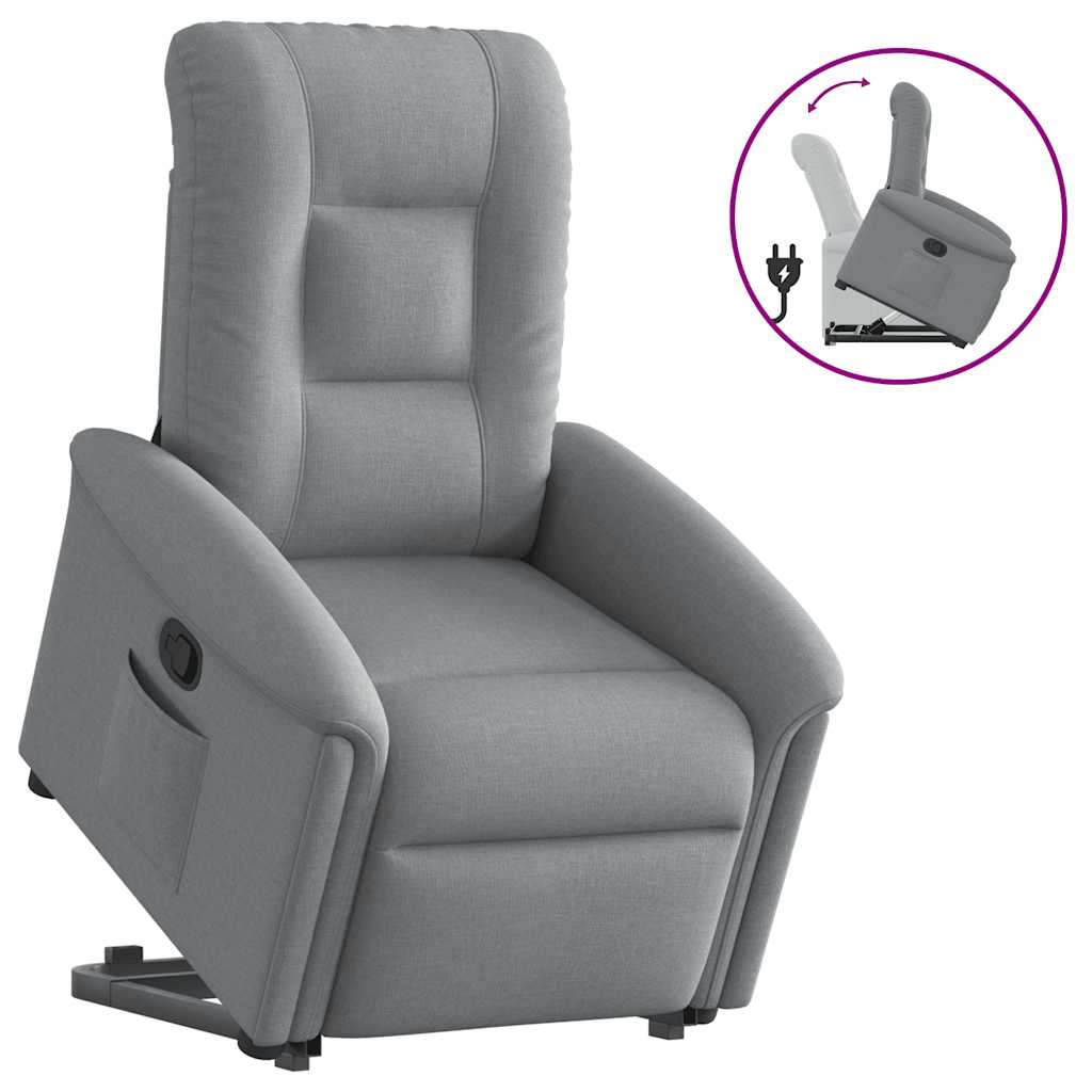 Rise and recline armchair, light grey, fabric