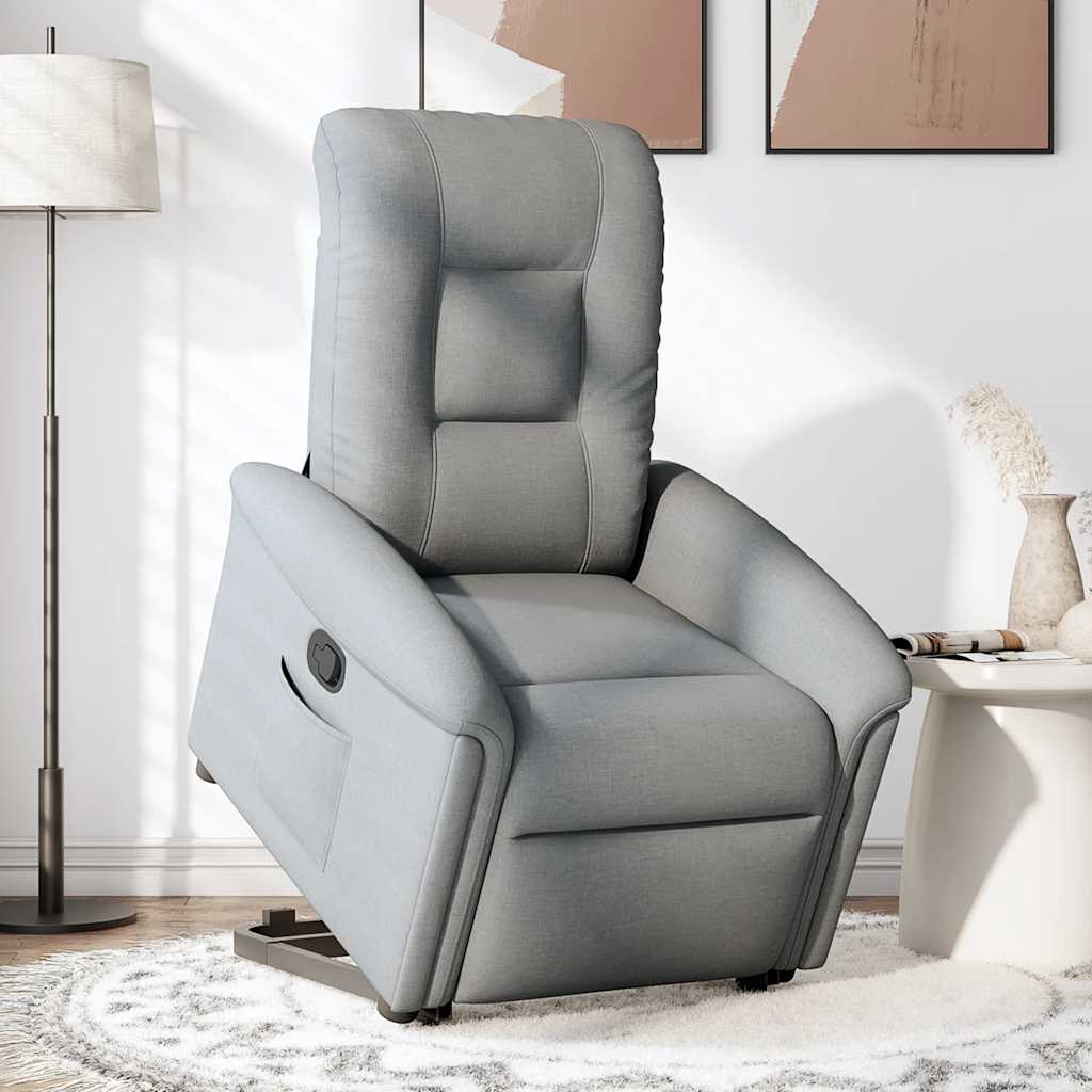 Rise and recline armchair, light grey, fabric