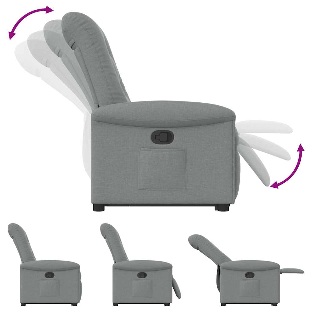 Rise and recline armchair, light grey, fabric