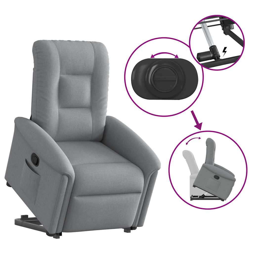 Rise and recline armchair, light grey, fabric