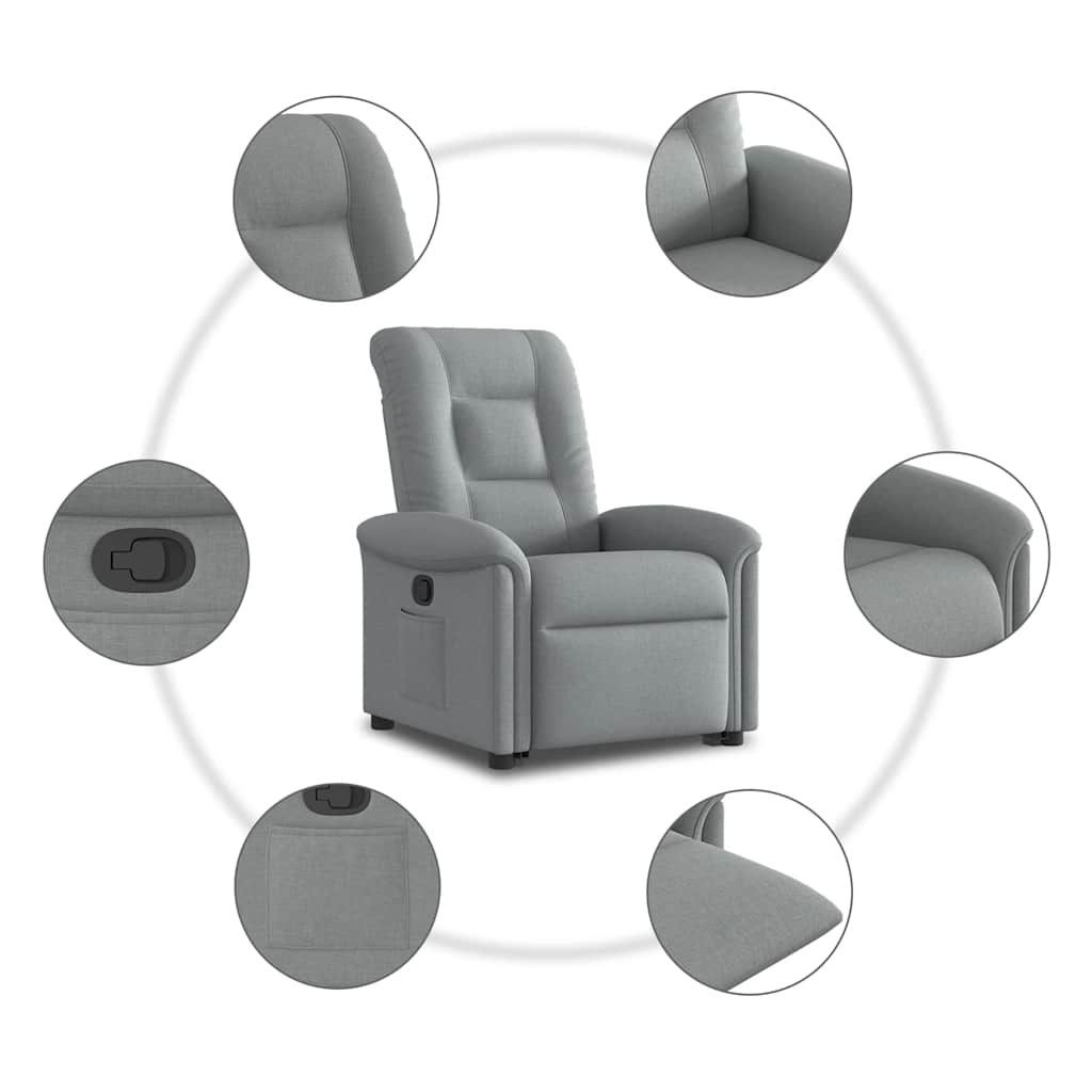 Rise and recline armchair, light grey, fabric