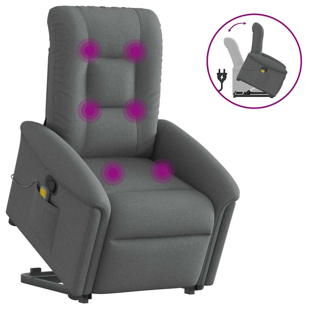 Recliner massage chair, dark gray, fabric