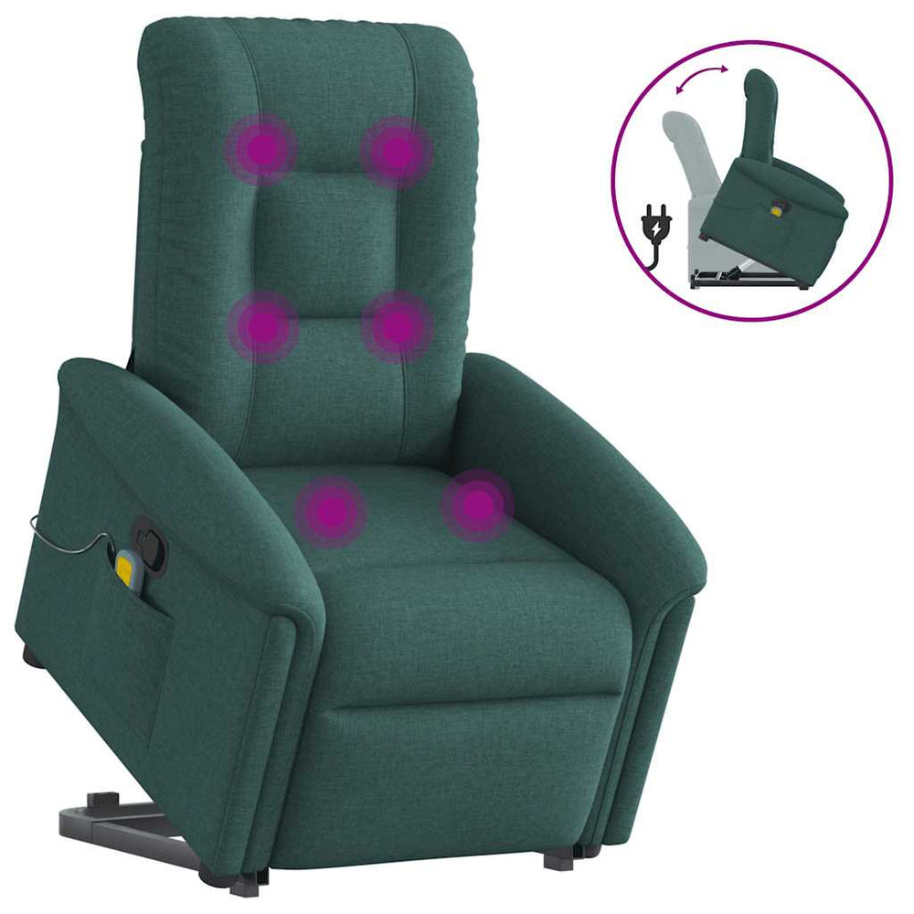 Recliner massage chair, dark green, fabric